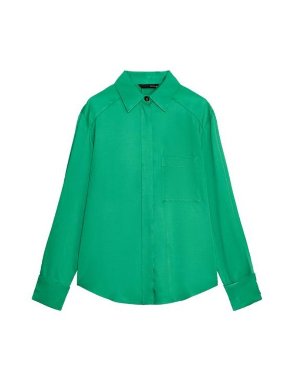 ZARA Emerald Green Satin Button-Up Shirt – XS – NWT